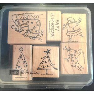 Stampin Up! Ho Ho Holidays 2003 Wood Mounted Rubber Stamp Set 6 Pieces